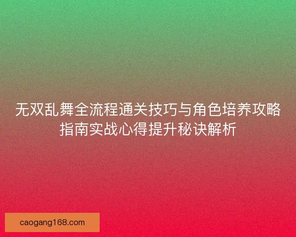 无双乱舞全流程通关技巧与角色培养攻略指南实战心得提升秘诀解析